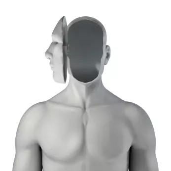 Männertorso mit aufgeklapptem Gesicht als Symbolbild für Psychologie